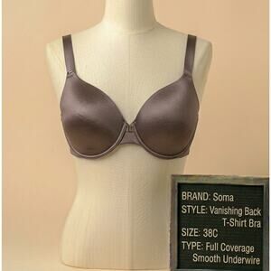 SOMA Bra 38C Underwire Brown T Shirt Bra Vanishing Back Full Coverage Comfort